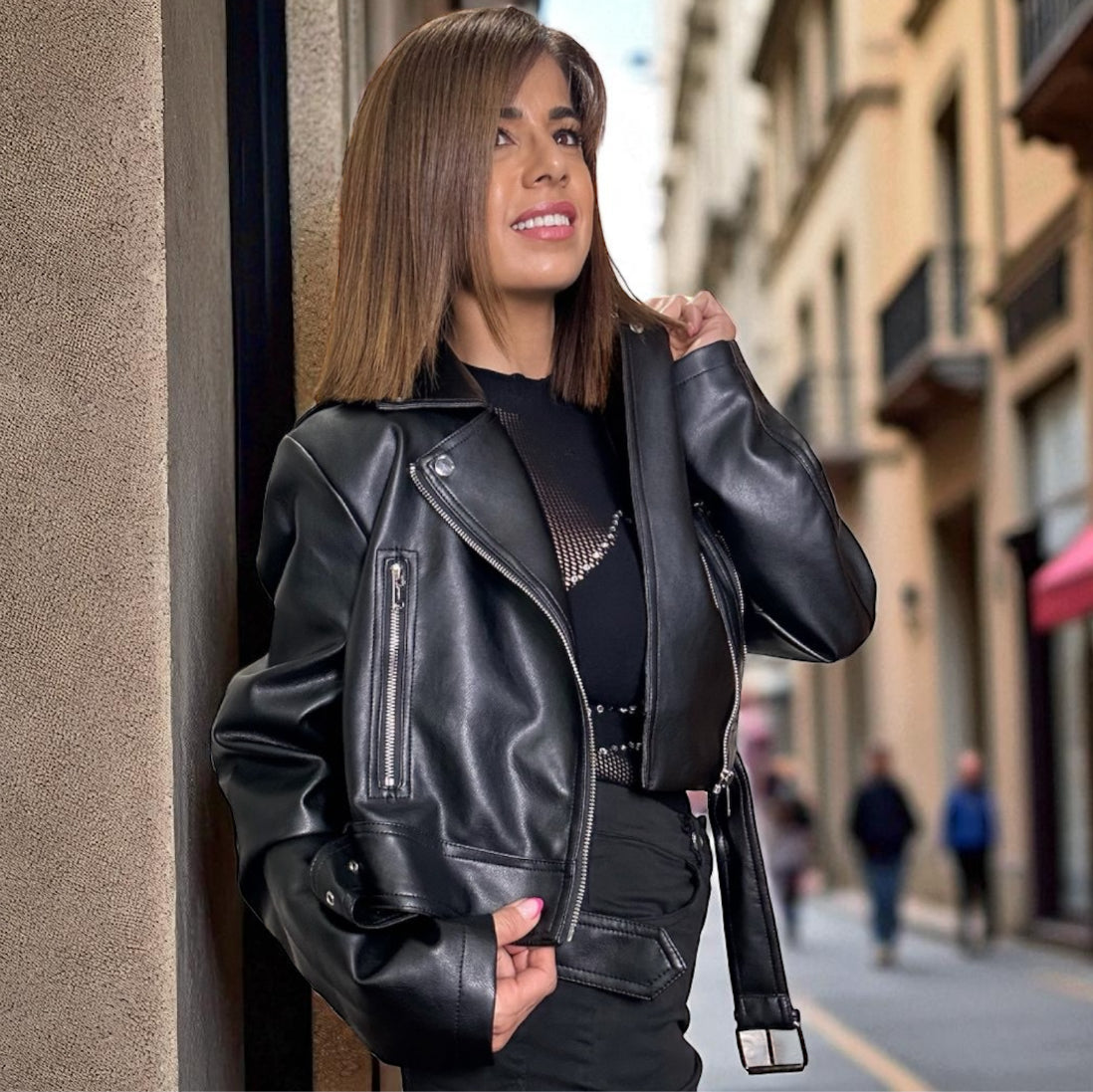BIKER POLI PIEL NEGRA