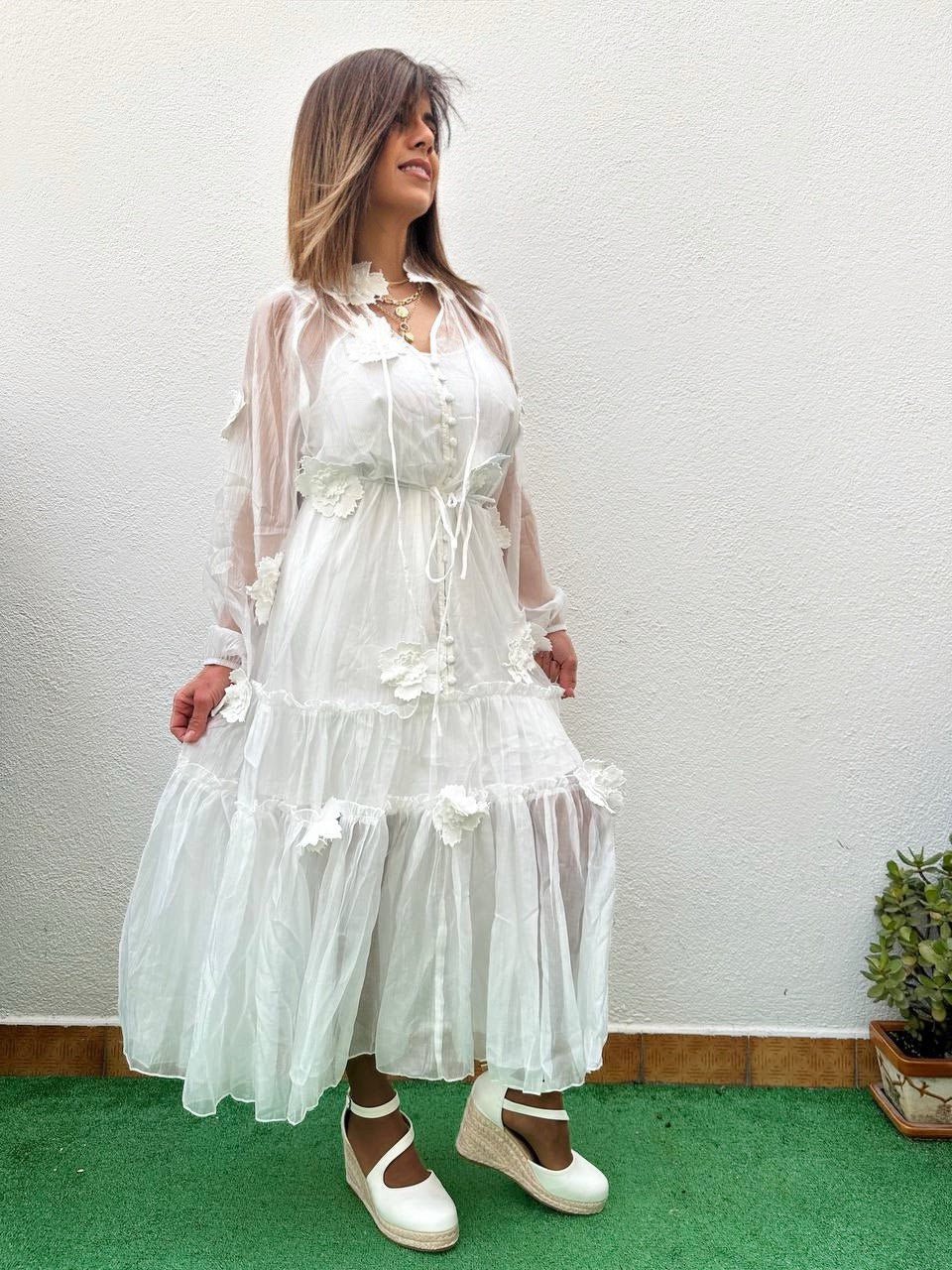 VESTIDO LARGO BLANCO FLOR