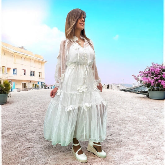 VESTIDO LARGO BLANCO FLOR